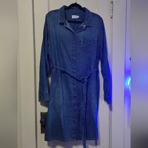 Denim Button-Up Dress with Belt From Walmatt